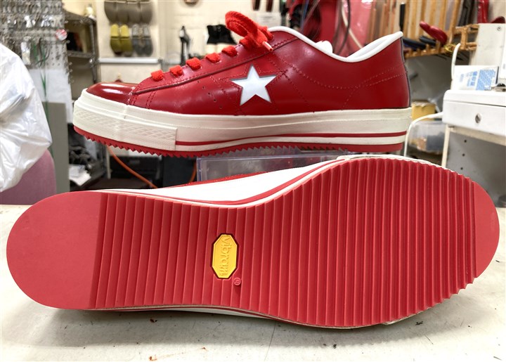 コンバース【ワンスター】の底をシャークソールレッドで補強、1