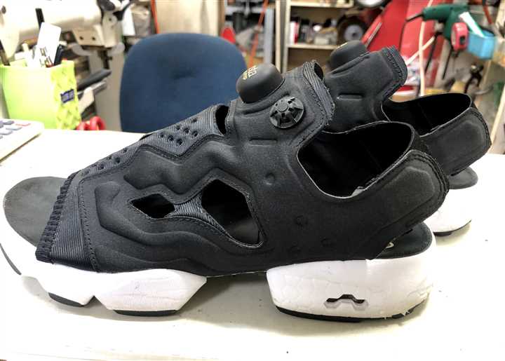 リーボックのポンプフリューリーのカカトゴム交換修理、3