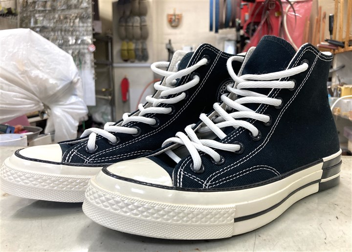 コンバースのソール側面の剥がれ予防ステッチ修理、8