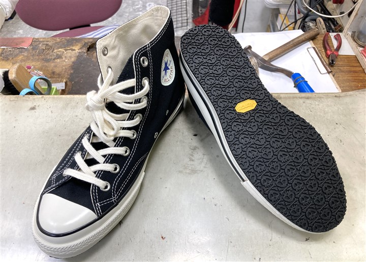 「ビブラムスカルソールでソール補強修理事例」コンバースCT70（アフター）